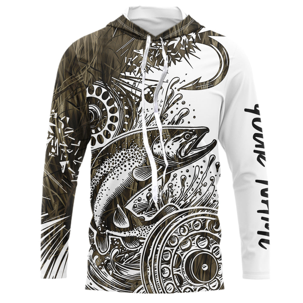 Custom Grass Camo Pattern Trout Fly Fishing Long Sleeve Hooded Tournament, Trout Flyfishing