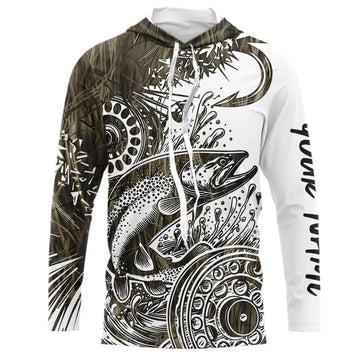 Custom Grass Camo Pattern Trout Fly Fishing Long Sleeve Hooded Tournament, Trout Flyfishing
