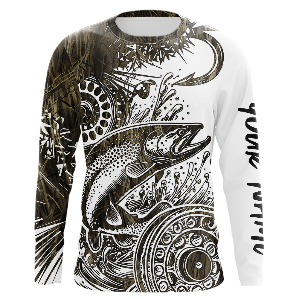 Custom Grass Camo Pattern Trout Fly Fishing Long Sleeve Hooded Tournament, Trout Flyfishing