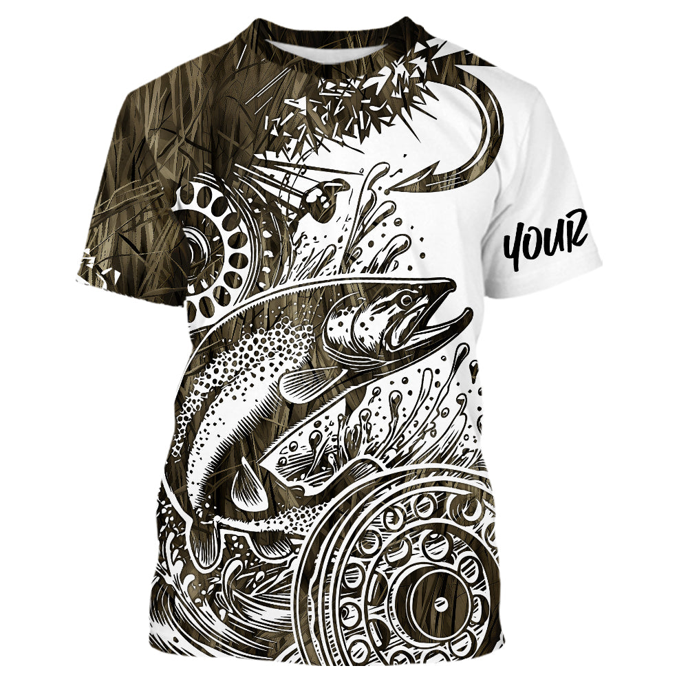 Custom Grass Camo Pattern Trout Fly Fishing Long Sleeve Hooded Tournament, Trout Flyfishing