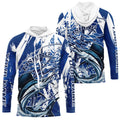 Custom Blue Camo Sailfish Saltwater Fishing Long Sleeve Hooded Performance Fishing