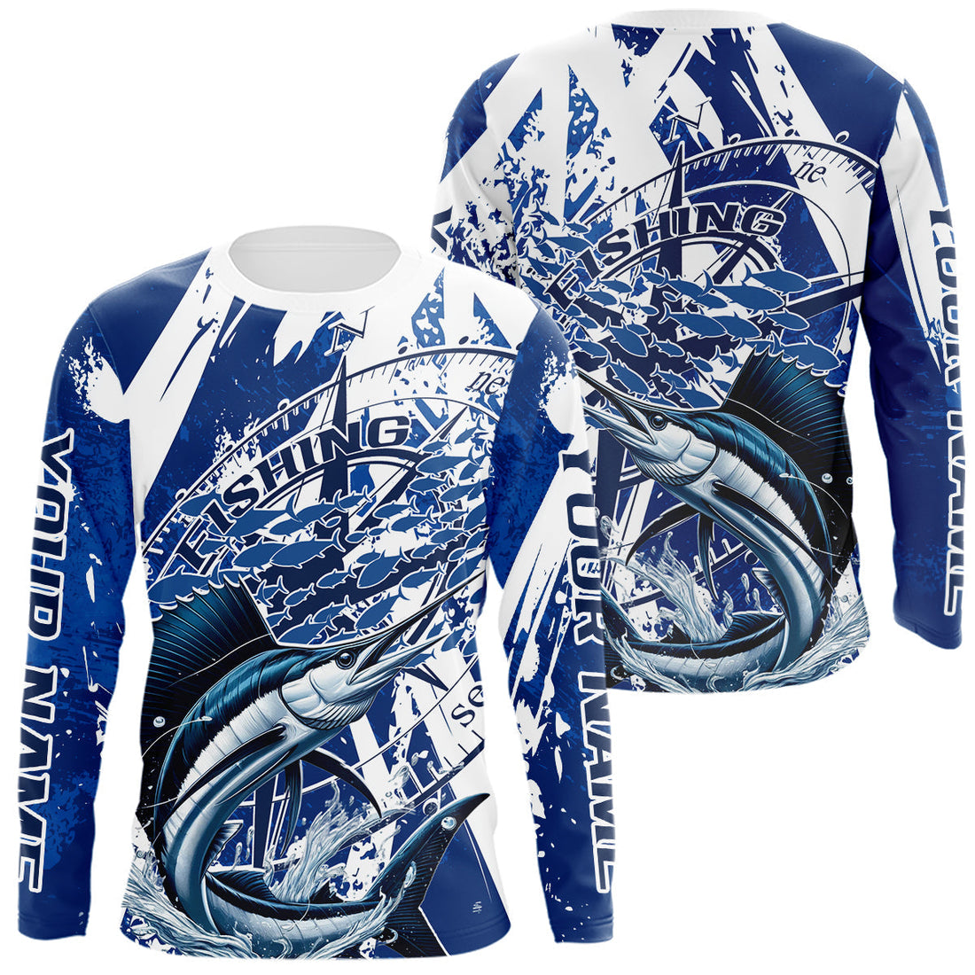 Custom Blue Camo Sailfish Saltwater Fishing Long Sleeve Hooded Performance Fishing