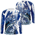 Custom Blue Camo Sailfish Saltwater Fishing Long Sleeve Hooded Performance Fishing