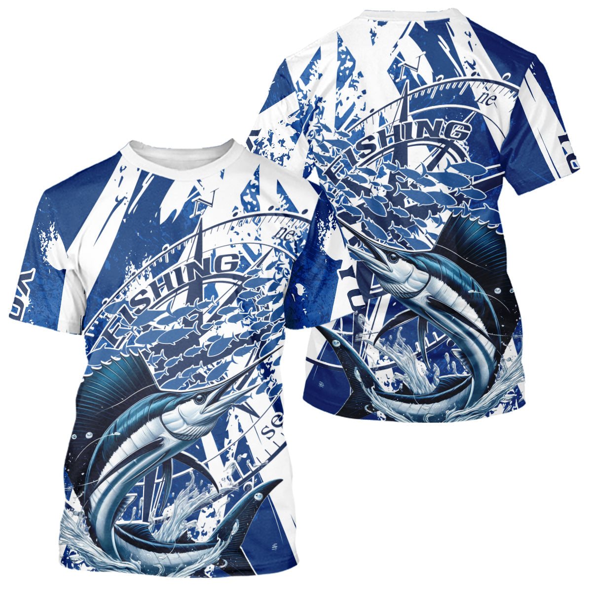 Custom Blue Camo Sailfish Saltwater Fishing Long Sleeve Hooded Performance Fishing