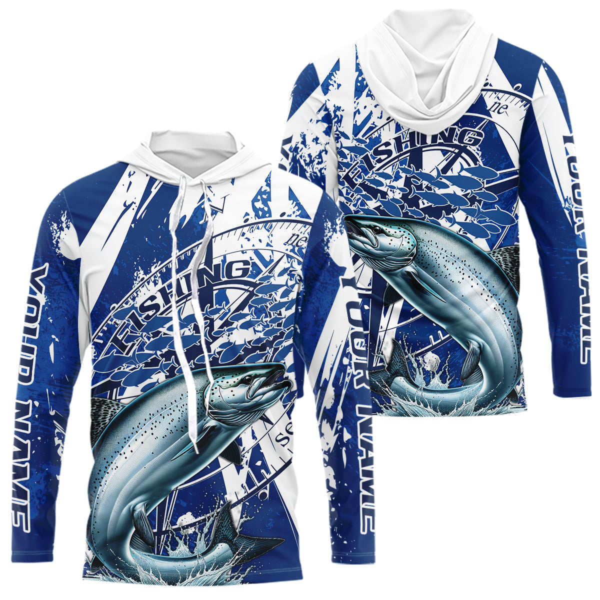 Custom Blue Camo Chinook King Salmon Saltwater Fishing Long Sleeve Performance Fishing