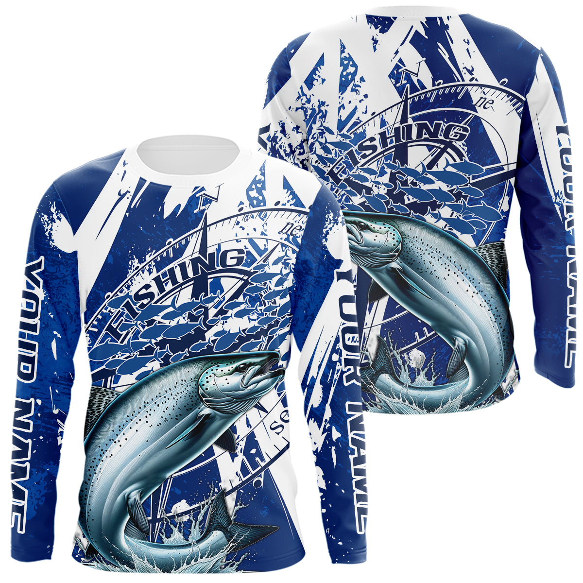 Custom Blue Camo Chinook King Salmon Saltwater Fishing Long Sleeve Performance Fishing