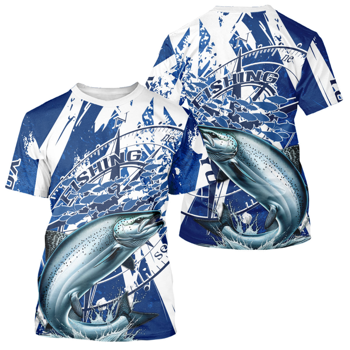 Custom Blue Camo Chinook King Salmon Saltwater Fishing Long Sleeve Performance Fishing