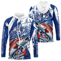 Custom Blue Camo Redfish Puppy Drum Saltwater Fishing Long Sleeve Hooded Fishing