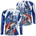 Custom Blue Camo Redfish Puppy Drum Saltwater Fishing Long Sleeve Hooded Fishing