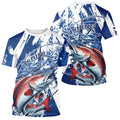 Custom Blue Camo Redfish Puppy Drum Saltwater Fishing Long Sleeve Hooded Fishing