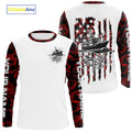 Custom Red Camo Patriotic Saltwater Long Sleeve Hooded Fishing, Deepsea Fishing