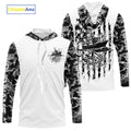 Custom Gray Camo Patriotic Saltwater Long Sleeve Hooded Fishing, Deepsea Fishing