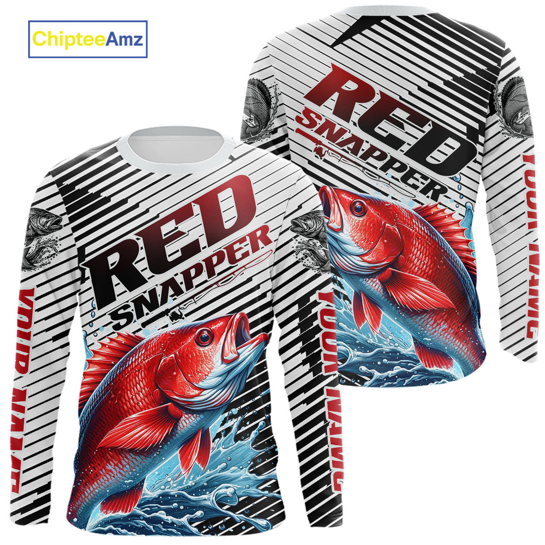 Custom Red Snapper Fishing, Red Snapper Long Sleeve Hooded Performance Fishing
