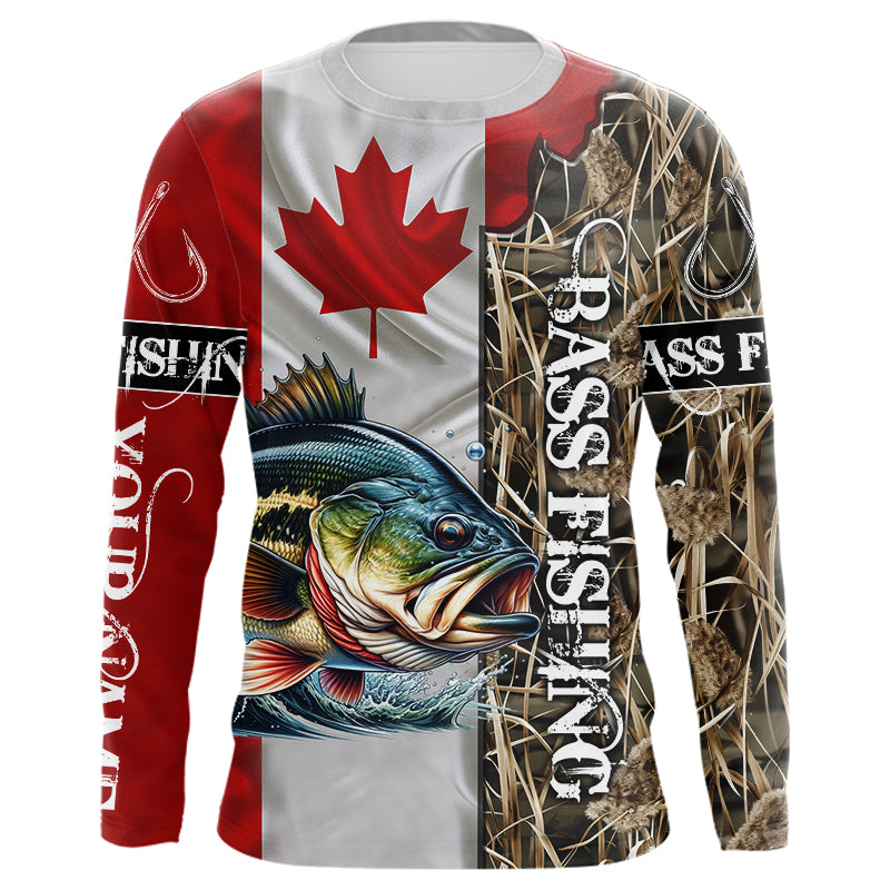 Bass Fishing Canada Flag Camo Custom name All over print - personalized fishing gifts NQS541