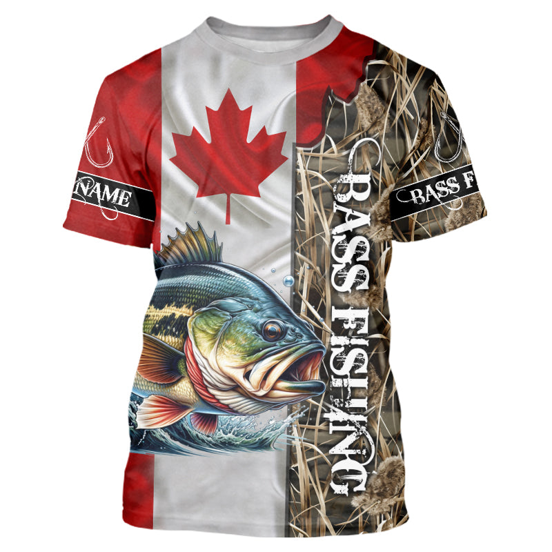 Bass Fishing Canada Flag Camo Custom name All over print - personalized fishing gifts NQS541
