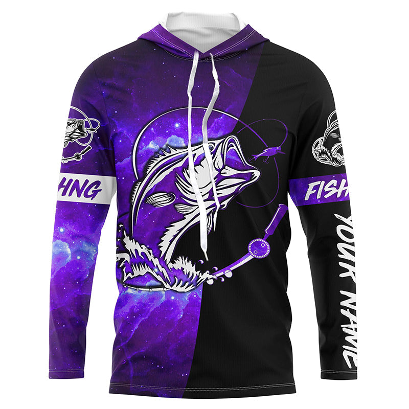 Bass Fishing tattoo purple galaxy black Custom performance UV protection long sleeve fishing NQS5400