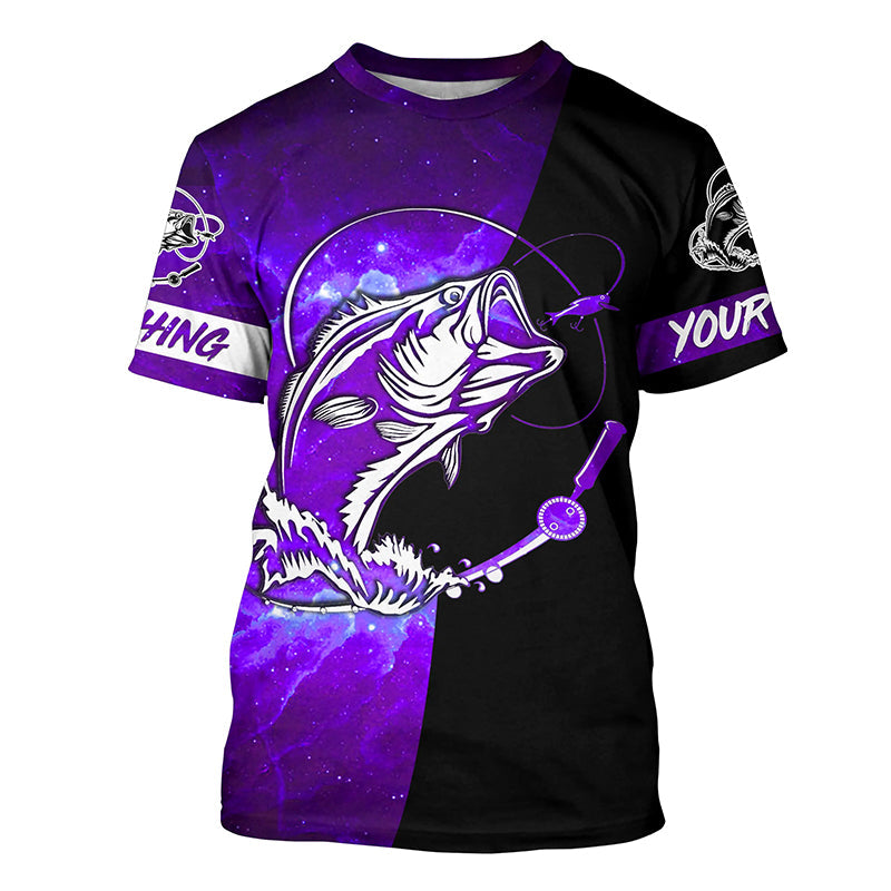 Bass Fishing tattoo purple galaxy black Custom performance UV protection long sleeve fishing NQS5400