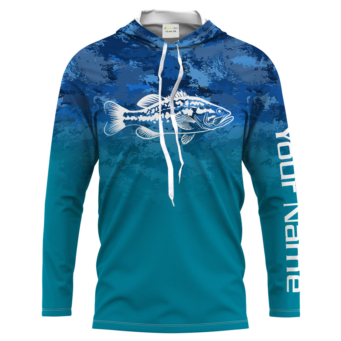 Largemouth Bass fishing blue camo ocean Customize Name UV Long Sleeve Fishing UPF 30+ NQS2183