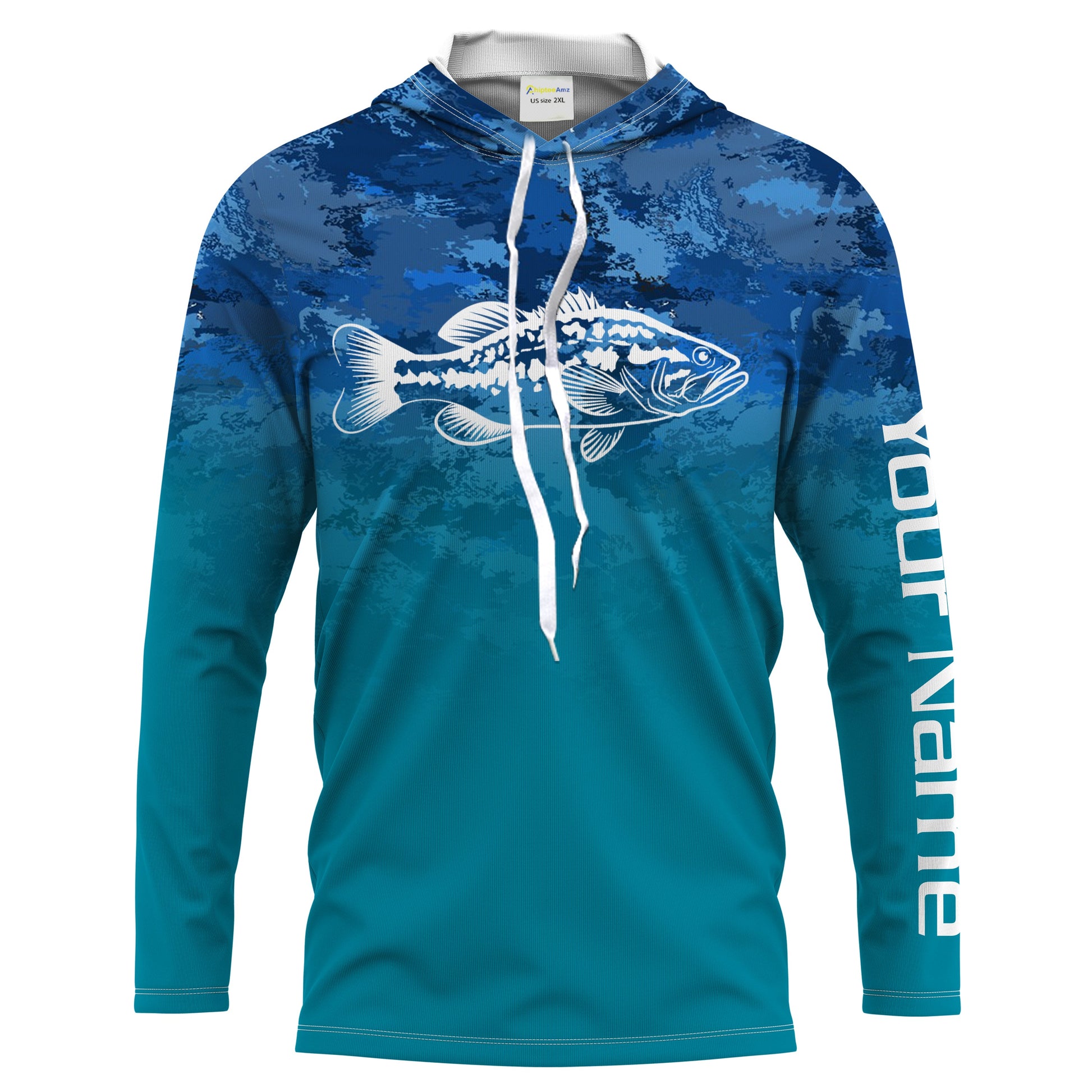 Largemouth Bass fishing blue camo ocean Customize Name UV Long Sleeve Fishing UPF 30+ NQS2183