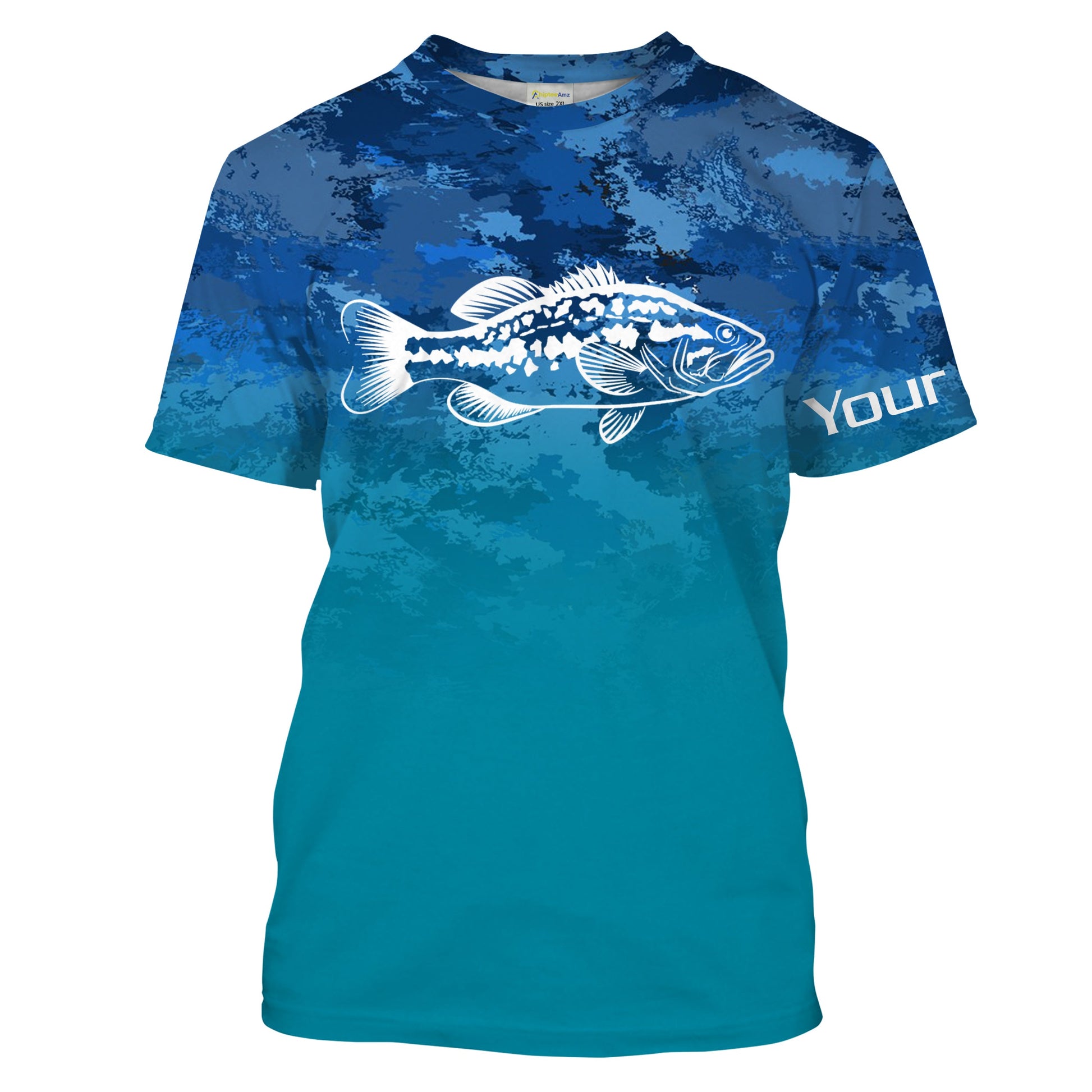 Largemouth Bass fishing blue camo ocean Customize Name UV Long Sleeve Fishing UPF 30+ NQS2183