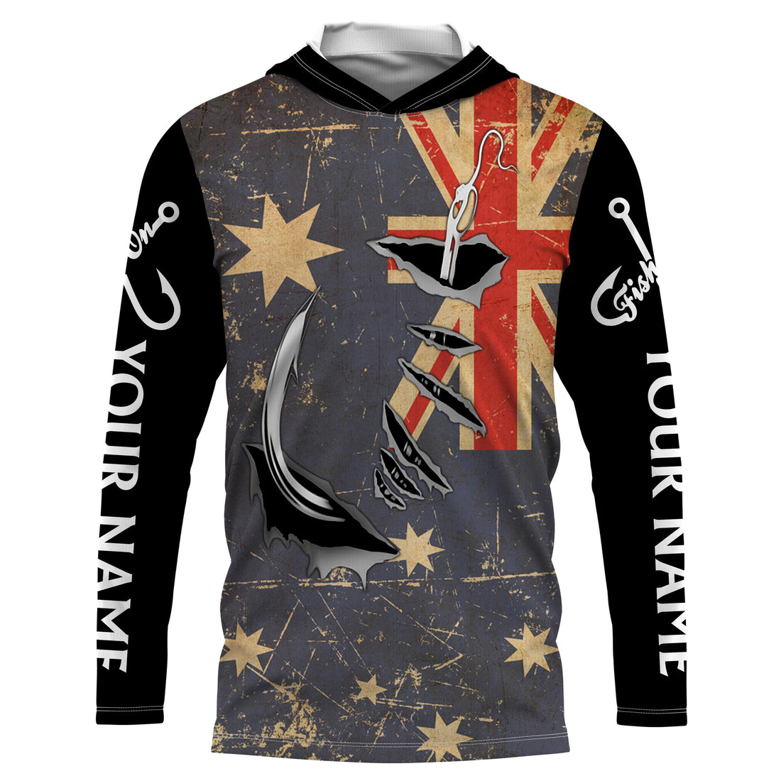 Custom fishing Australia Flag Fishing Fish Hook fish on UV protection custom fishing apparel NQS3174