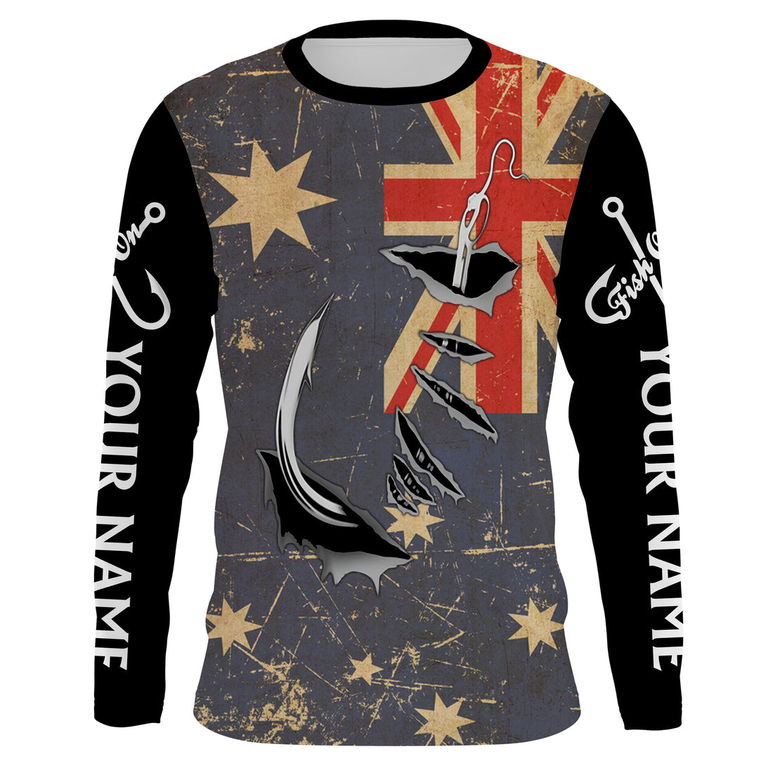 Custom fishing Australia Flag Fishing Fish Hook fish on UV protection custom fishing apparel NQS3174