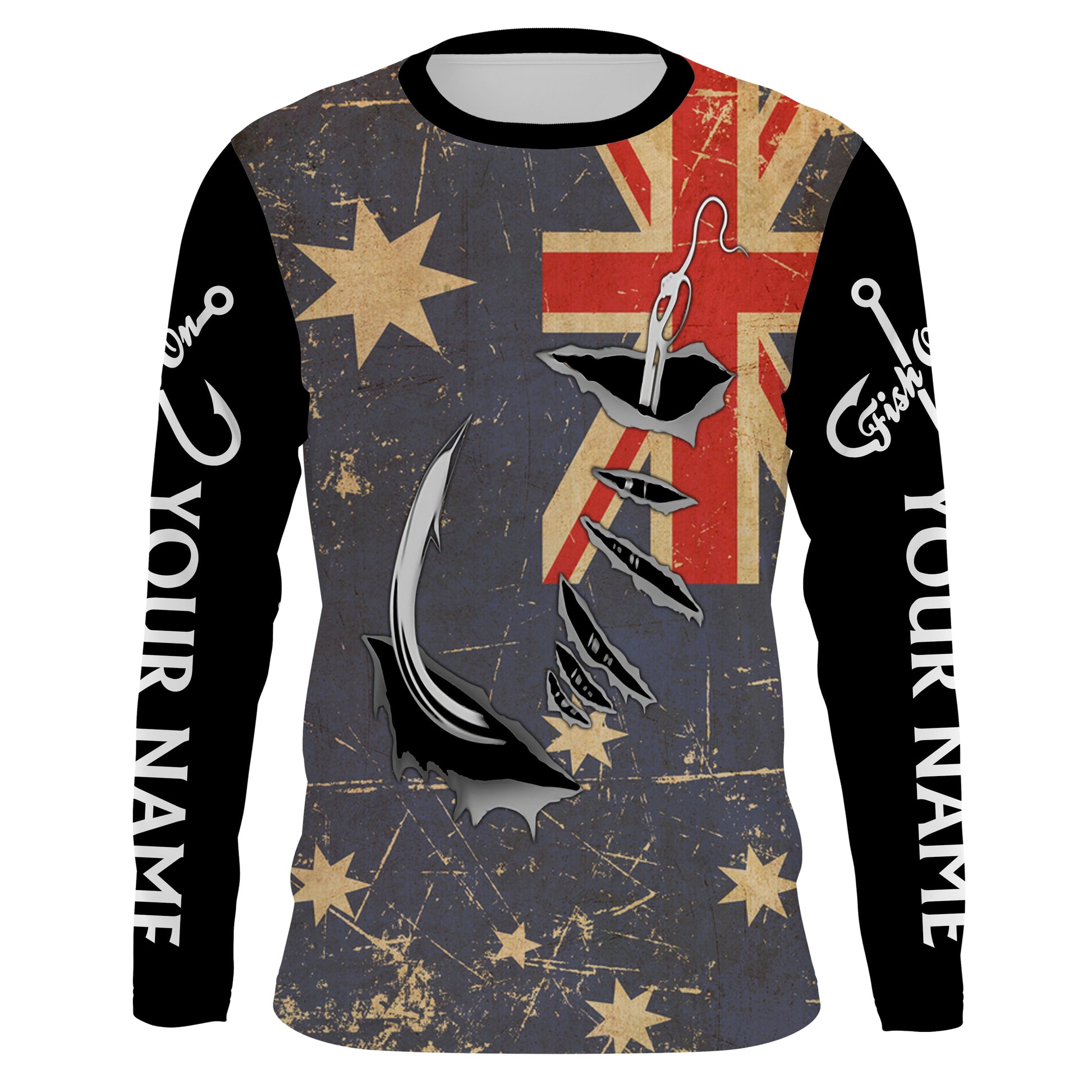 Custom fishing Australia Flag Fishing Fish Hook fish on UV protection custom fishing apparel NQS3174