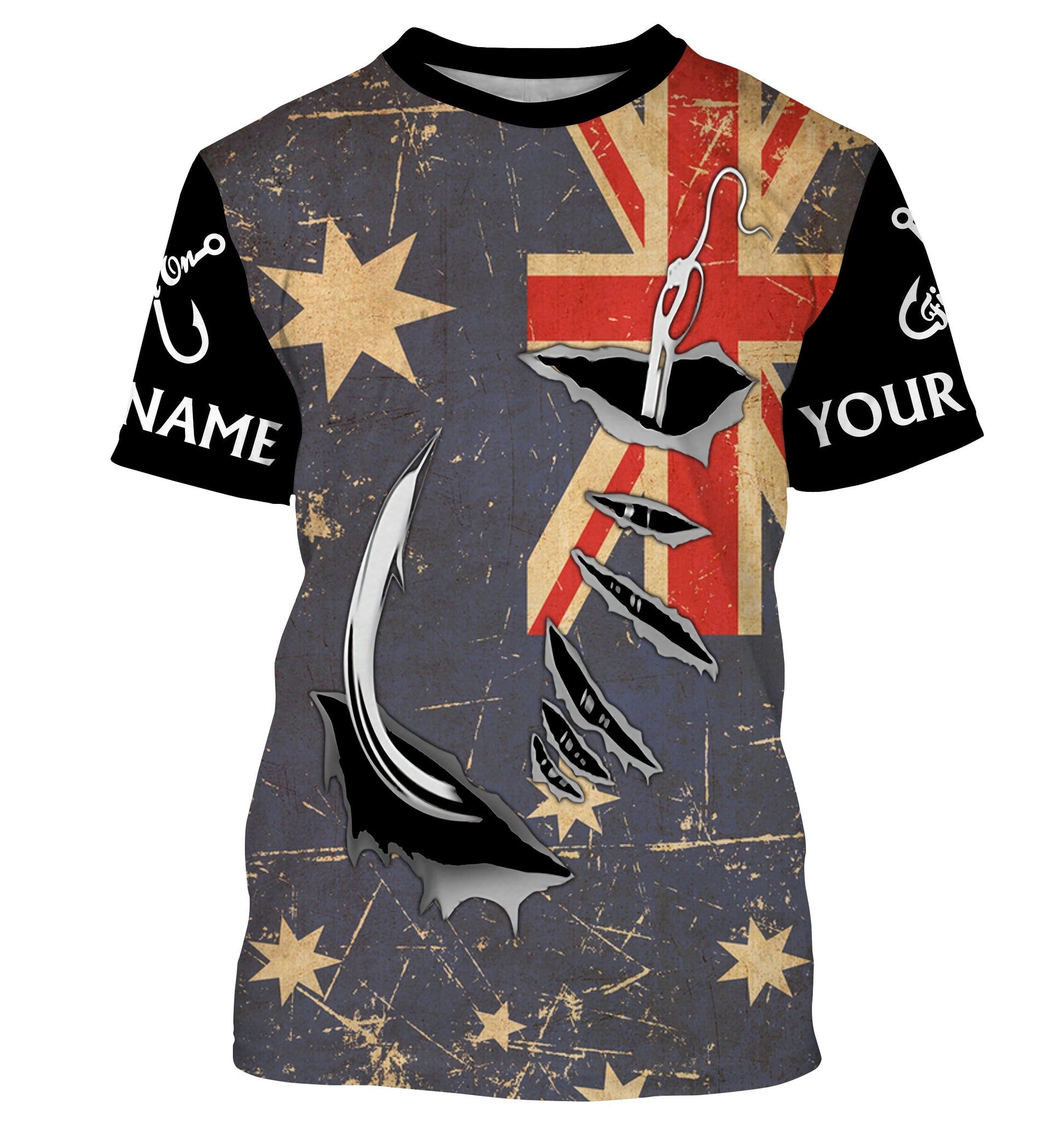 Custom fishing Australia Flag Fishing Fish Hook fish on UV protection custom fishing apparel NQS3174