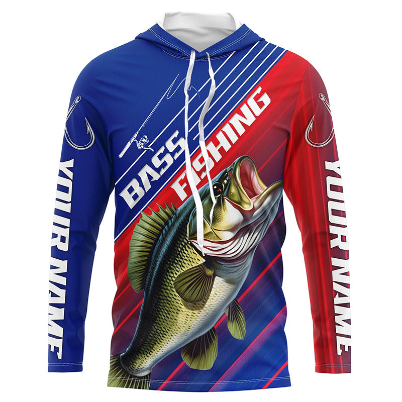 Custom Bass Fishing Long Sleeve Tournament, Red White And Blue Colors Bass Fishing