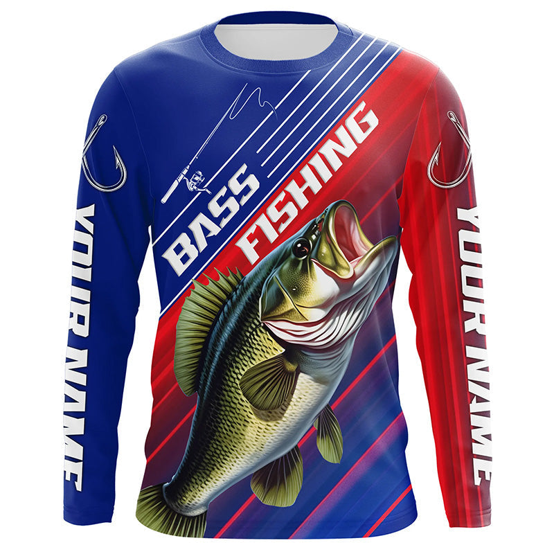 Custom Bass Fishing Long Sleeve Tournament, Red White And Blue Colors Bass Fishing