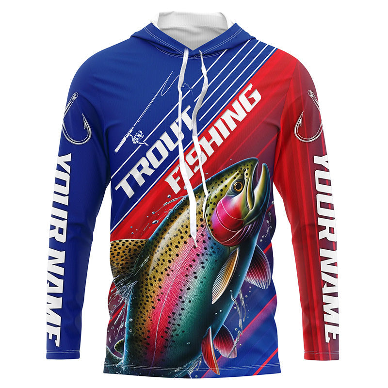 Custom Rainbow Trout Fishing Long Sleeve Tournament, Red White And Blue Trout Fishing