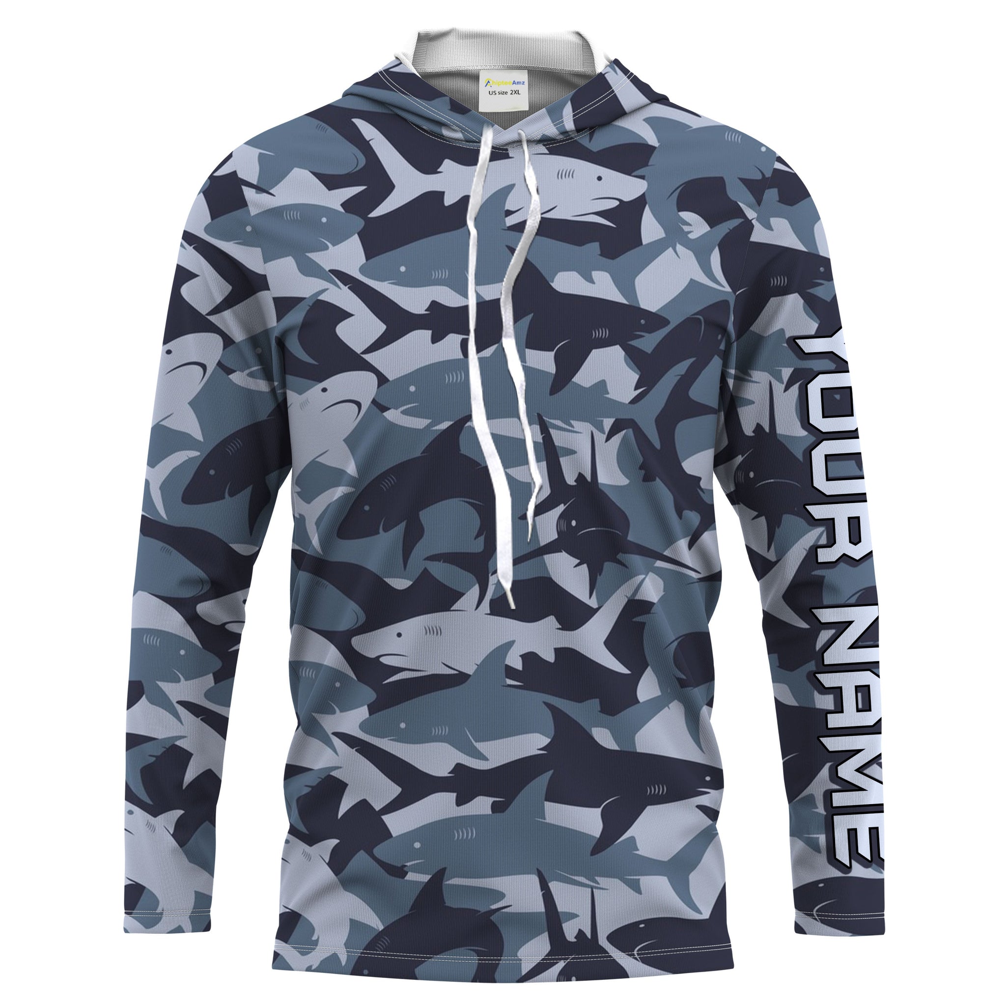 Shark fishing camo UV protection customize name long sleeves fishing UPF 30+, fishing, women, kid NQS2190