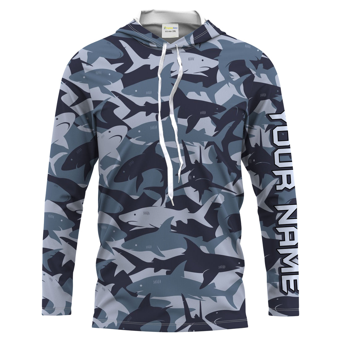 Shark fishing camo UV protection customize name long sleeves fishing UPF 30+, fishing, women, kid NQS2190