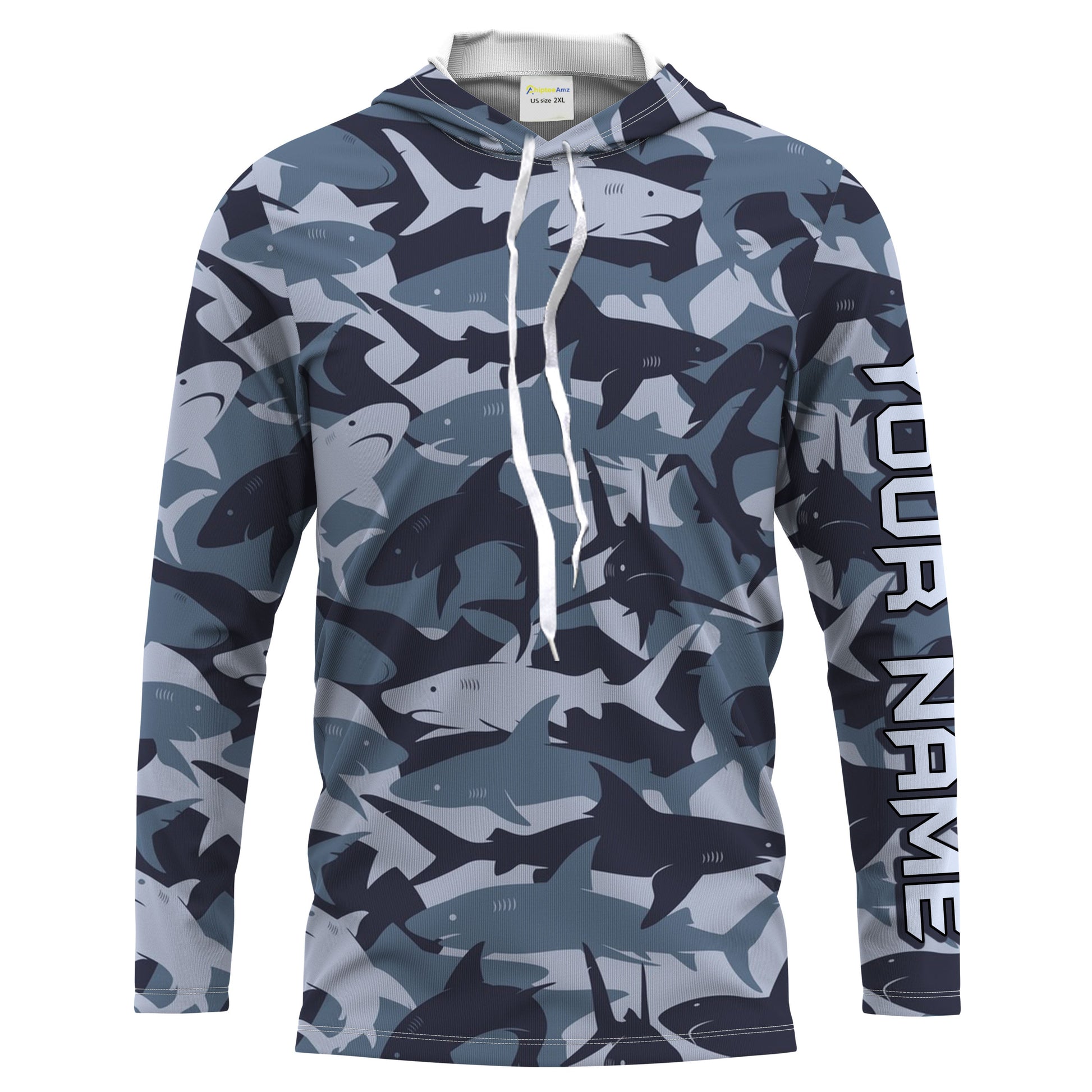 Shark fishing camo UV protection customize name long sleeves fishing UPF 30+, fishing, women, kid NQS2190
