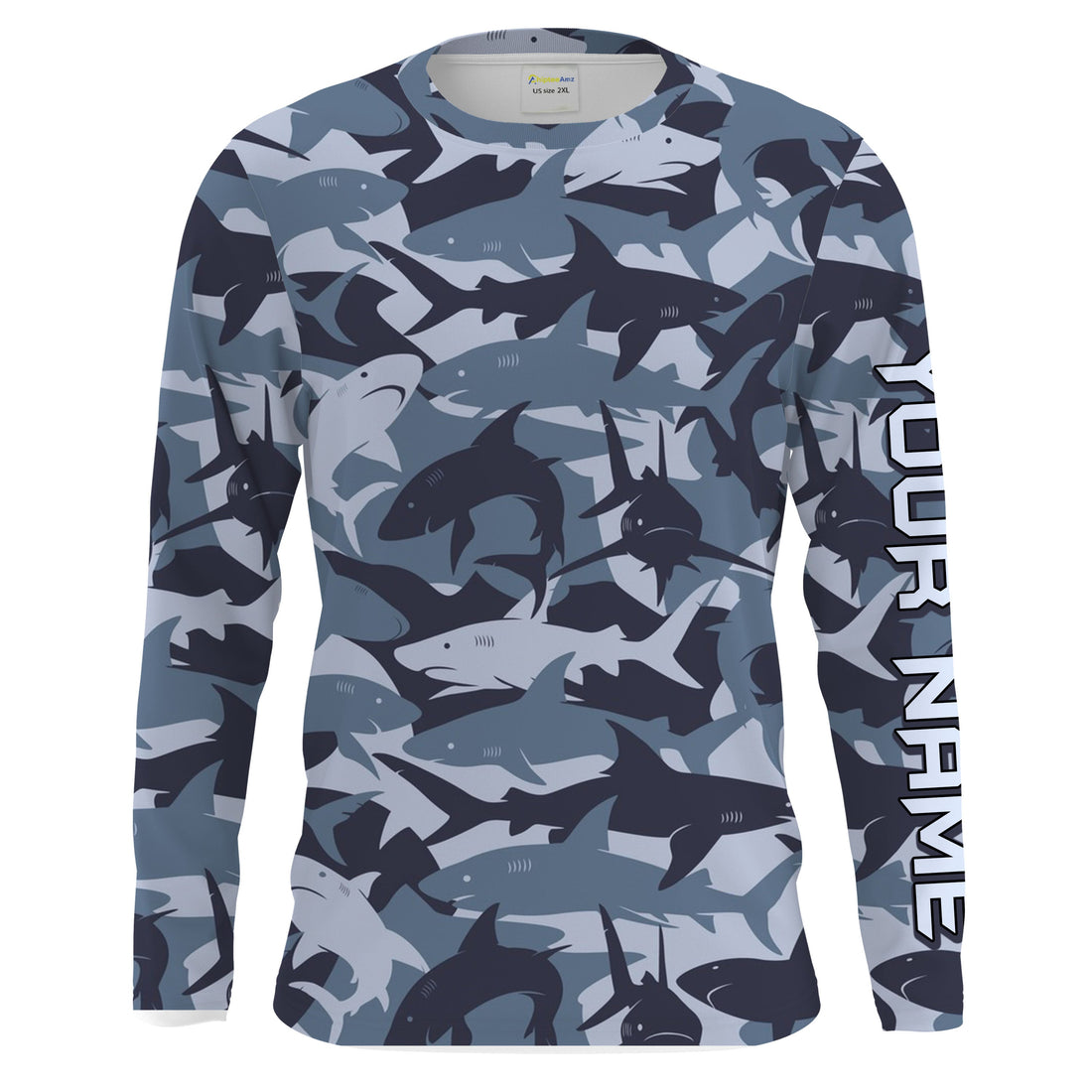 Shark fishing camo UV protection customize name long sleeves fishing UPF 30+, fishing, women, kid NQS2190