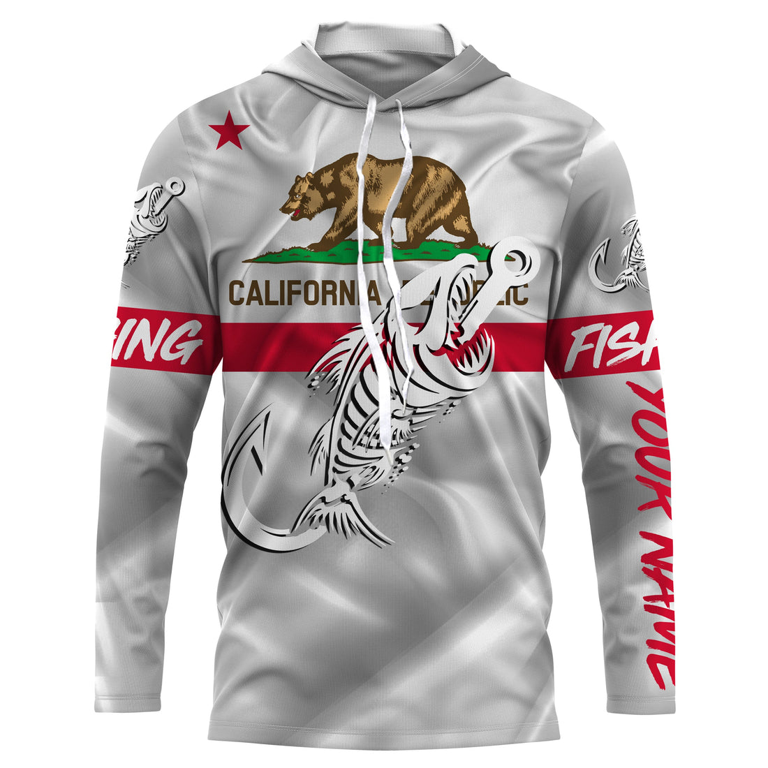 CA Fishing 3D Fish Hook California Flag Fish skull Custom Name sun protection custom fishing NQS3297