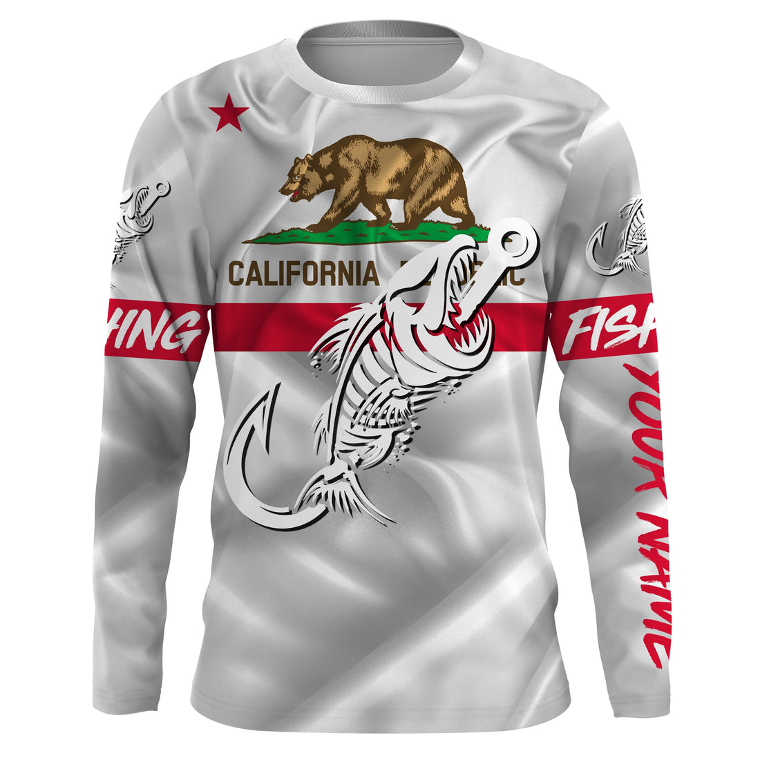 CA Fishing 3D Fish Hook California Flag Fish skull Custom Name sun protection custom fishing NQS3297