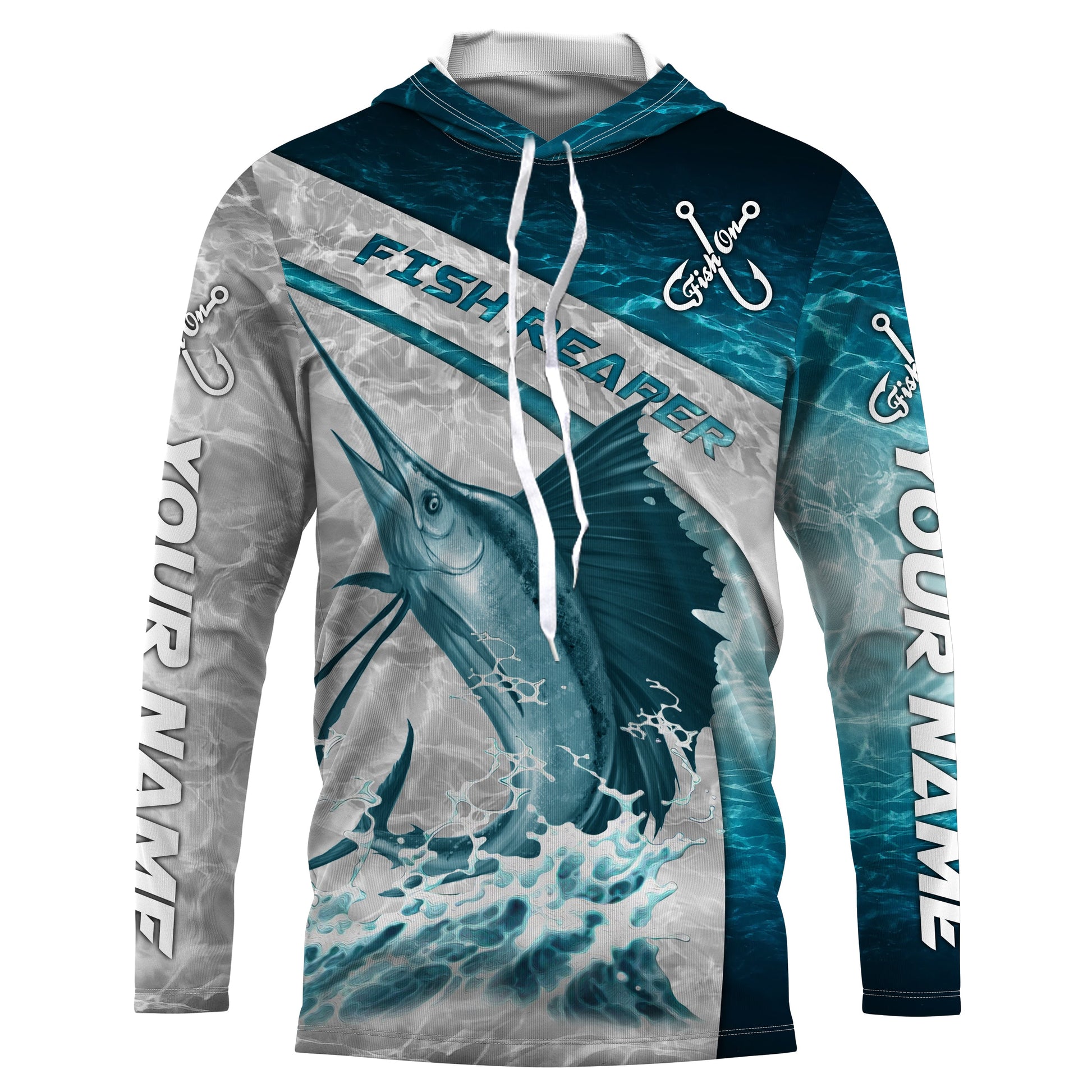 Personalized Sailfish Fishing blue water sea camo, Long Sleeve Fishing tournament NQS3722