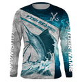 Personalized Sailfish Fishing blue water sea camo, Long Sleeve Fishing tournament NQS3722