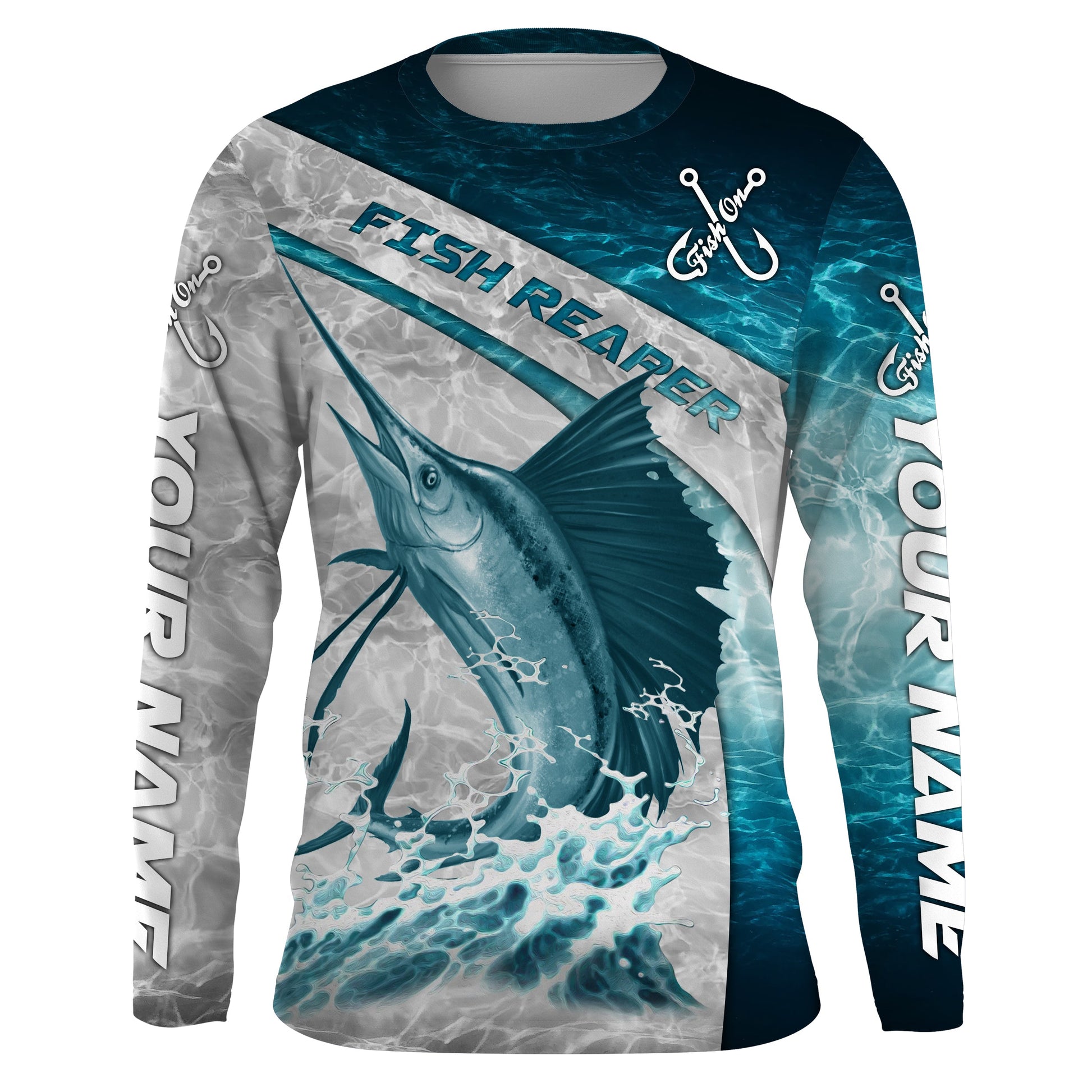 Personalized Sailfish Fishing blue water sea camo, Long Sleeve Fishing tournament NQS3722