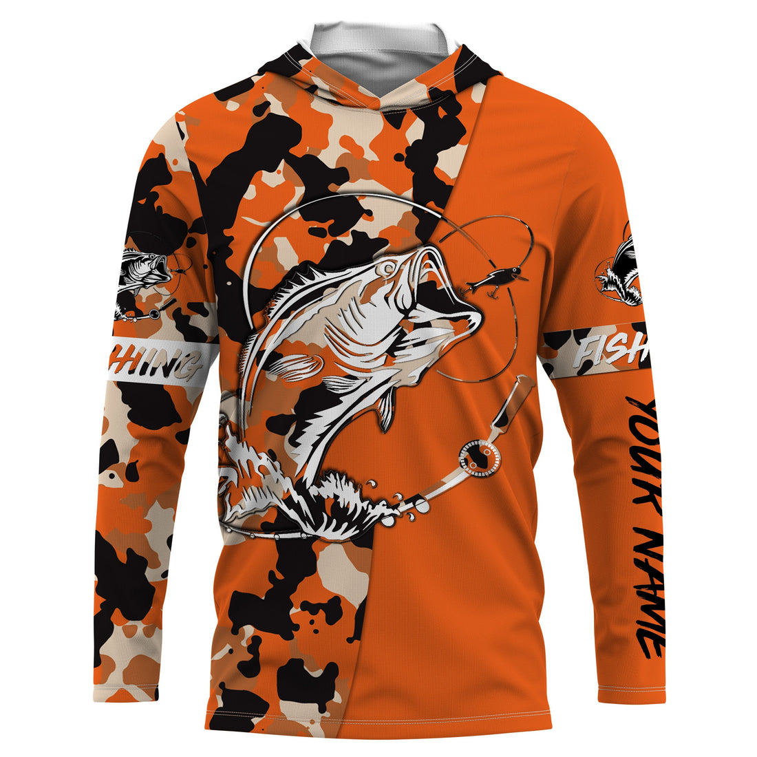 Custom Name bass fishing tattoos Camouflage Orange Performance Fishing, Bass Fishing NQS2479