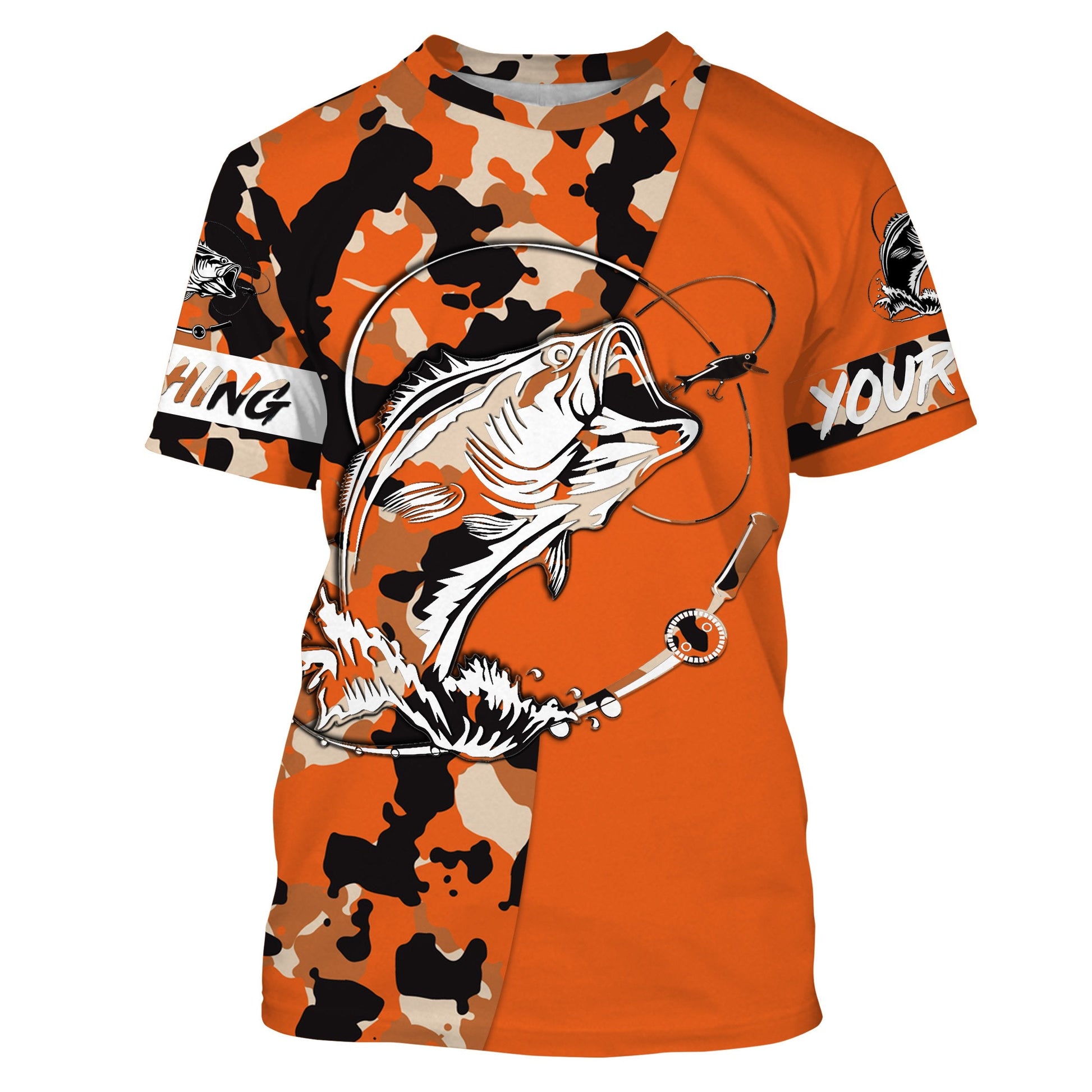 Custom Name bass fishing tattoos Camouflage Orange Performance Fishing, Bass Fishing NQS2479