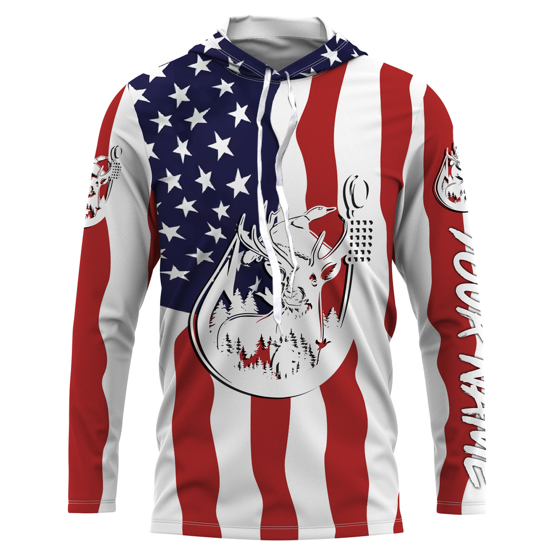 US American Fishing Hunting Flag deer duck Fish hook Custom sun protection fishing for adult, kid NQS3453