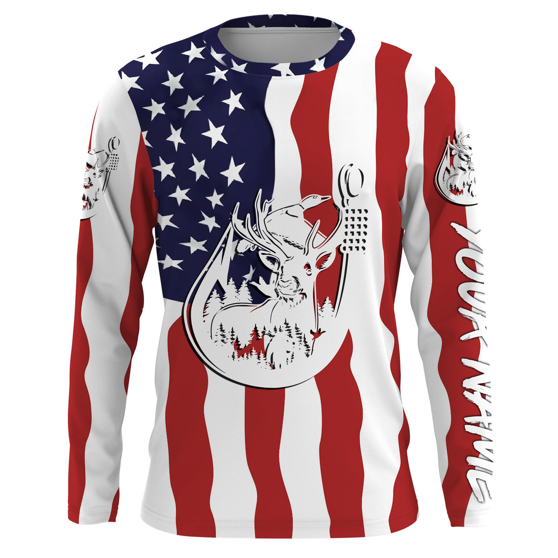 US American Fishing Hunting Flag deer duck Fish hook Custom sun protection fishing for adult, kid NQS3453