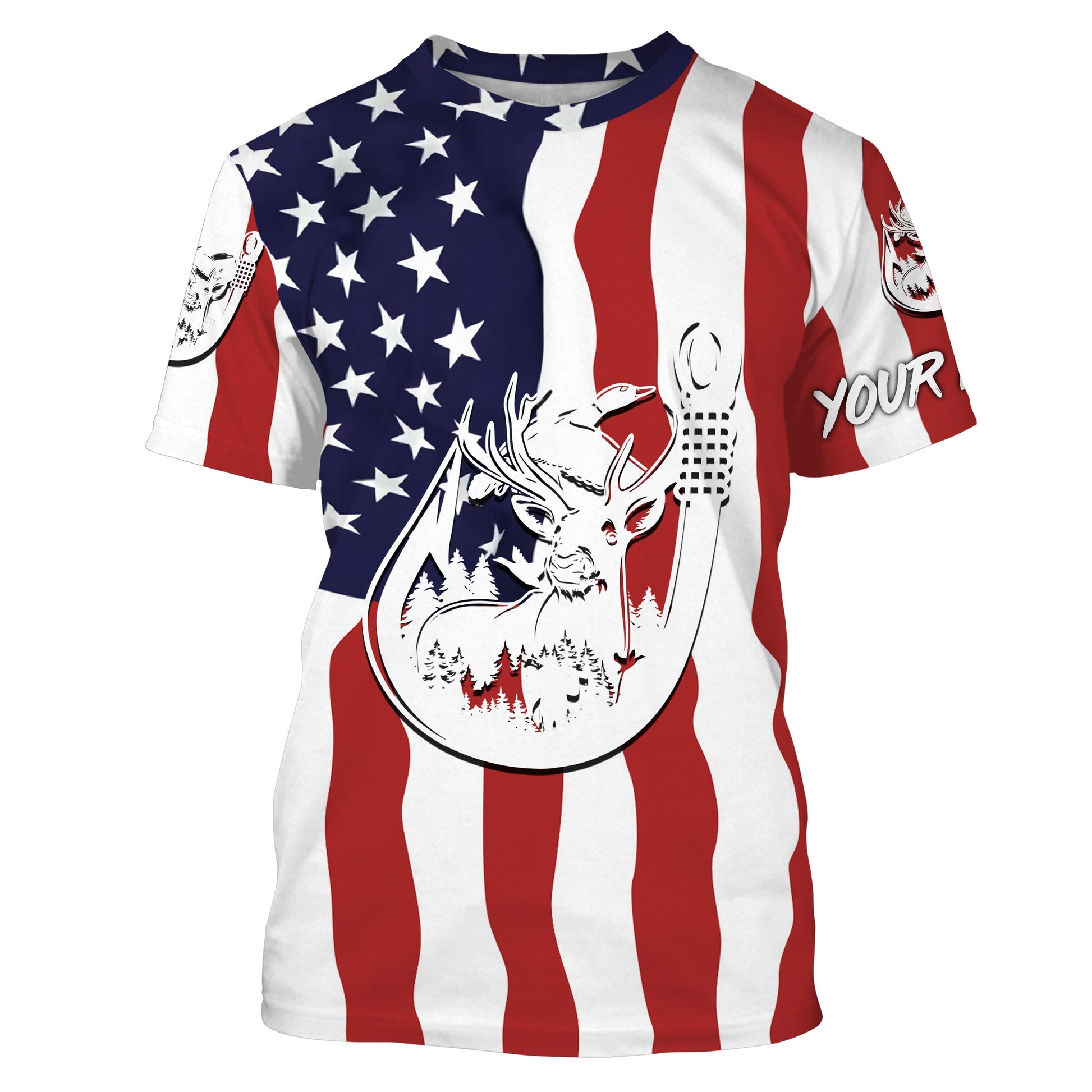 US American Fishing Hunting Flag deer duck Fish hook Custom sun protection fishing for adult, kid NQS3453