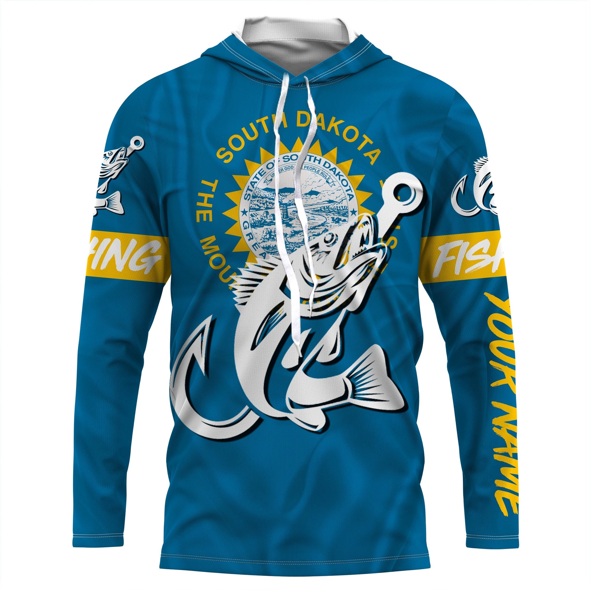 SD South Dakota Walleye fishing flag fish hook Custom sun protection fishing, women kid NQS3584