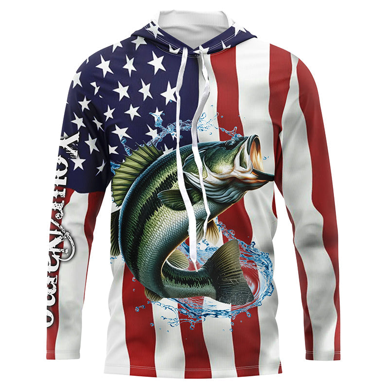 Largemouth bass American flag Customize Name UV protection long sleeves fishing NQS1810