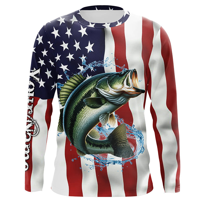 Largemouth bass American flag Customize Name UV protection long sleeves fishing NQS1810