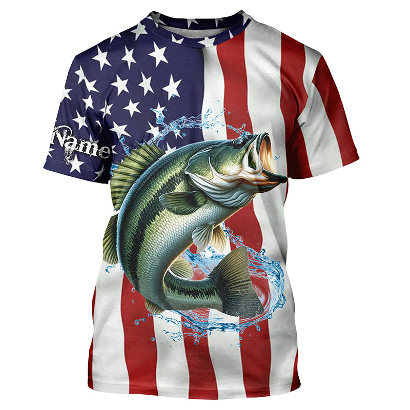 Largemouth bass American flag Customize Name UV protection long sleeves fishing NQS1810