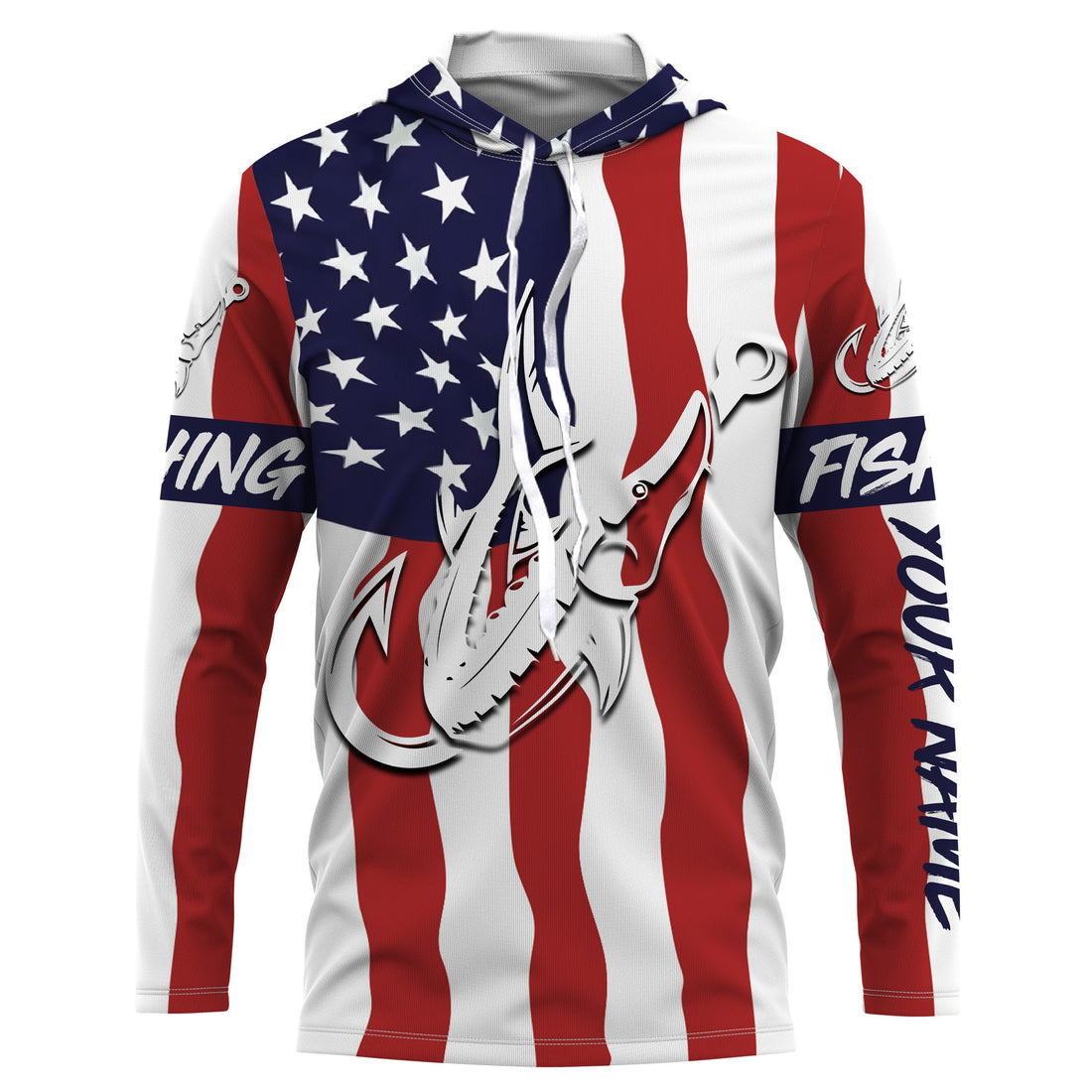 Sturgeon US American Flag Fish hook Custom sun protection fishing for adults, kid NQS3454